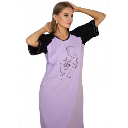 Нічна сорочка з принтом і секретом для годування Поліна Фіолетова